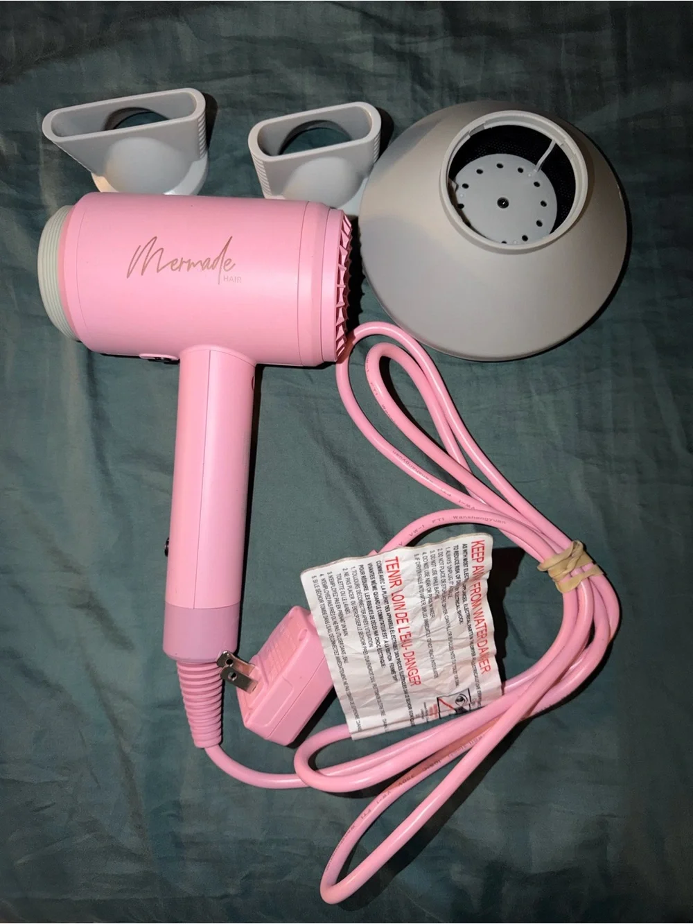 Pink Mermade Hair Dryer with Diffuser Attachments
